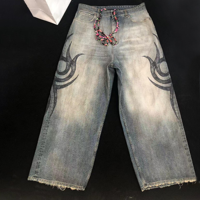 NIGO Men's Four Seasons Pattern Printed Solid Color Loose Cotton Jeans Autonomous Label-Free Casual Pants Ngvp #nigo9921