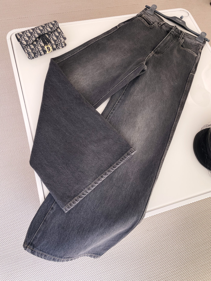 NIGO Dior Women's Four Seasons Solid Color Wide Leg Flared Pants Casual High Waist Denim Pants #nigo71919