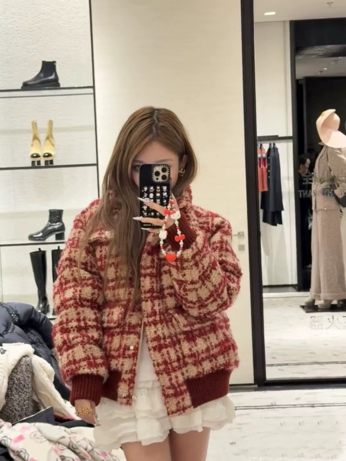 NIGO Chanel Women's Autumn And Winter Standing Collar Colorblocking Plaid Wool Vintage Puffer Down Jacket #nigo71913