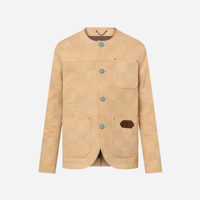 NIGO Louis Vuitton Men's Spring And Autumn Damier Collarless Cotton Lettered Jacquard Workwear Jacket Casual Solid Color Work Pants #nigo71922