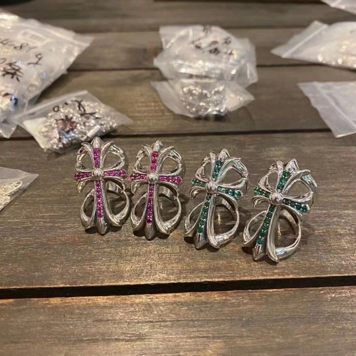 NIGO Chrome Hearts Men's Women's Diamond Personalized Simple S925 Silver Cross Ring  Accessories #nigo71925