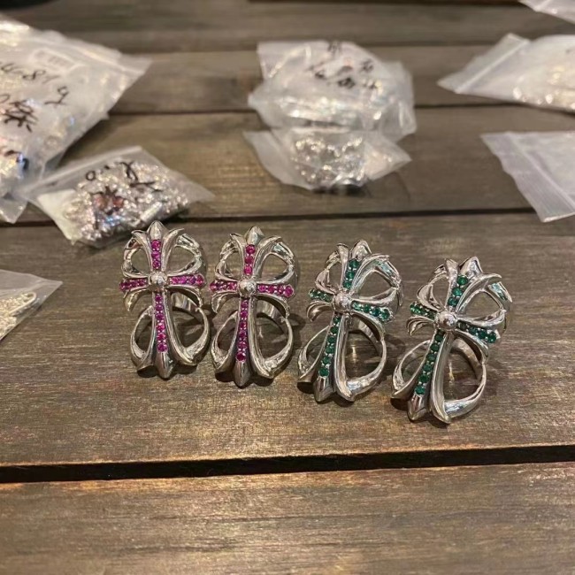 NIGO Chrome Hearts Men's Women's Diamond Personalized Simple S925 Silver Cross Ring Accessories #nigo71925