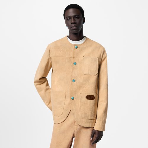 NIGO Louis Vuitton Men's Spring And Autumn Damier Collarless Cotton Lettered Jacquard Workwear Jacket Casual Solid Color Work Pants #nigo71922