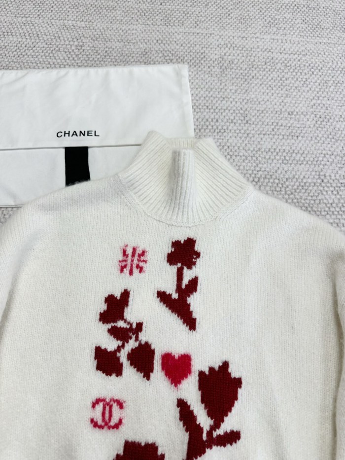 NIGO Chanel Women's Spring, Autumn And Winter Floral Embroidery Solid Color High Neck Pullover Long Sleeve Cashmere Knit Sweater #nigo71915