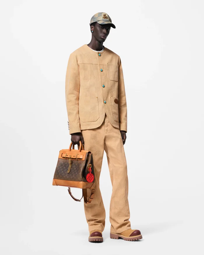 NIGO Louis Vuitton Men's Spring And Autumn Damier Collarless Cotton Lettered Jacquard Workwear Jacket Casual Solid Color Work Pants #nigo71922