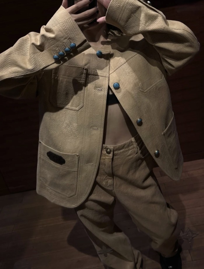 NIGO Louis Vuitton Men's Spring And Autumn Damier Collarless Cotton Lettered Jacquard Workwear Jacket Casual Solid Color Work Pants #nigo71922