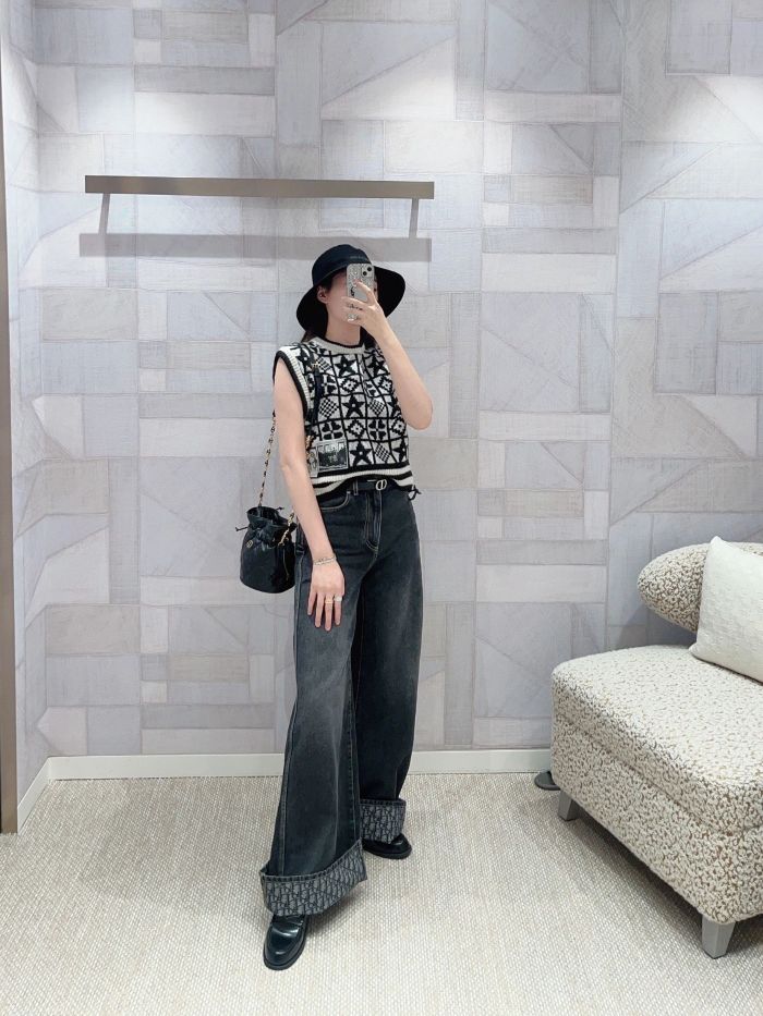 NIGO Dior Women's Four Seasons Solid Color Wide Leg Flared Pants Casual High Waist Denim Pants #nigo71919