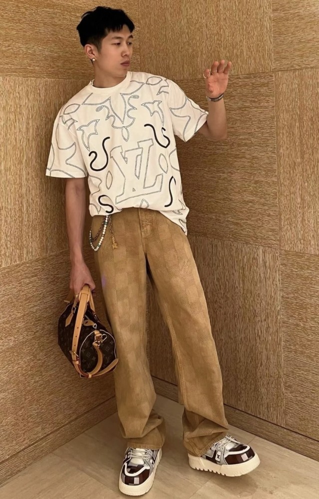 NIGO Louis Vuitton Men's Spring And Autumn Damier Collarless Cotton Lettered Jacquard Workwear Jacket Casual Solid Color Work Pants #nigo71922