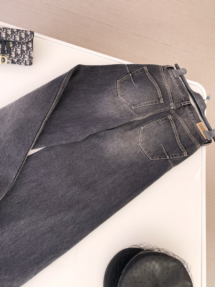 NIGO Dior Women's Four Seasons Solid Color Wide Leg Flared Pants Casual High Waist Denim Pants #nigo71919