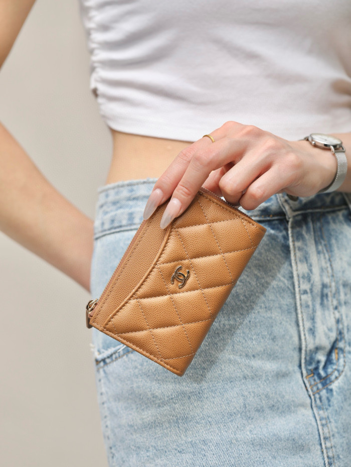 NIGO Chanel Women's Solid Color Card Case Zipper Closure Leather Wallet Coin Purse Bags Bag #nigo71929