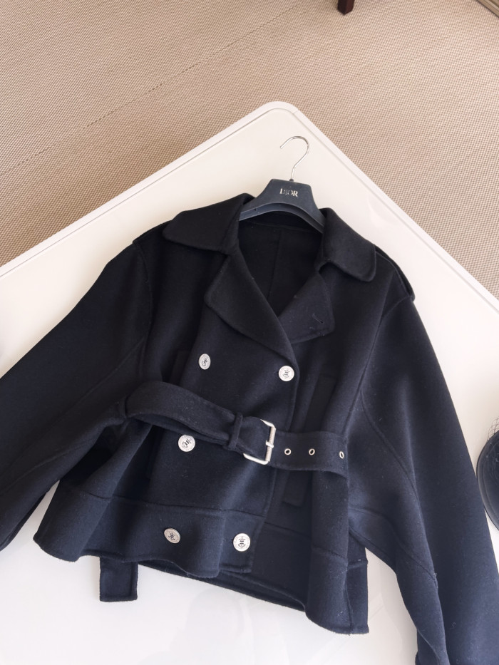 NIGO Dior Women's Spring, Autumn And Winter Wool Blend Solid Color Lapel Double-Breasted Belt Long Sleeve Short Coat Jacket Ngvp #nigo9925