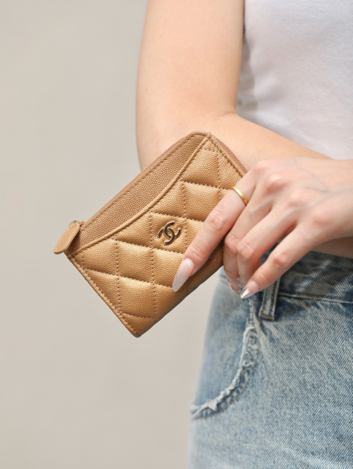 NIGO Chanel Women's Solid Color Card Case Zipper Closure Leather Wallet Coin Purse Bags Bag #nigo71929