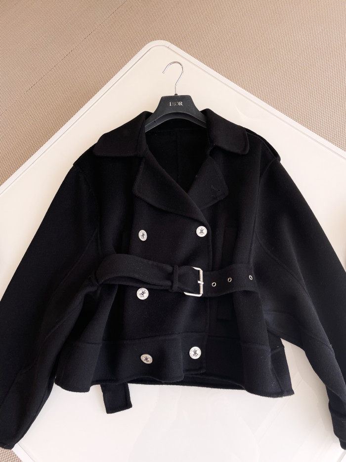 NIGO Dior Women's Spring, Autumn And Winter Wool Blend Solid Color Lapel Double-Breasted Belt Long Sleeve Short Coat Jacket Ngvp #nigo9925