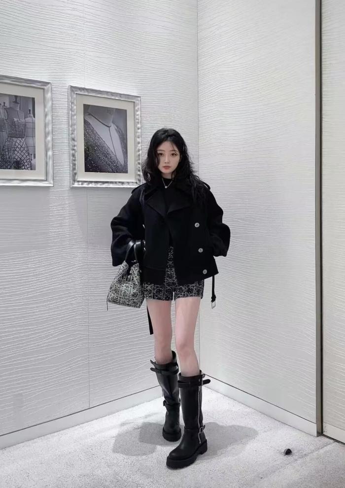 NIGO Dior Women's Spring, Autumn And Winter Wool Blend Solid Color Lapel Double-Breasted Belt Long Sleeve Short Coat Jacket Ngvp #nigo9925