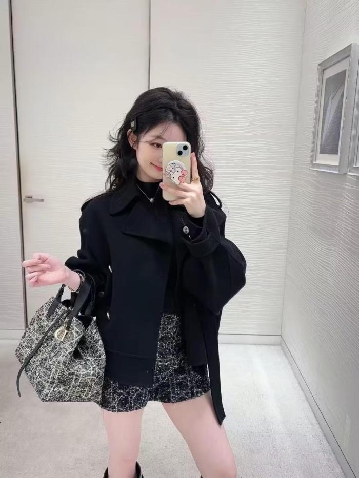 NIGO Dior Women's Spring, Autumn And Winter Wool Blend Solid Color Lapel Double-Breasted Belt Long Sleeve Short Coat Jacket Ngvp #nigo9925
