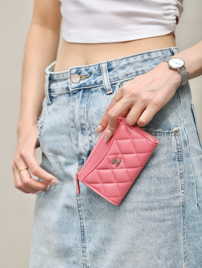 NIGO Chanel Women's Solid Color Card Case Zipper Closure Leather Wallet Coin Purse Bags Bag #nigo71929