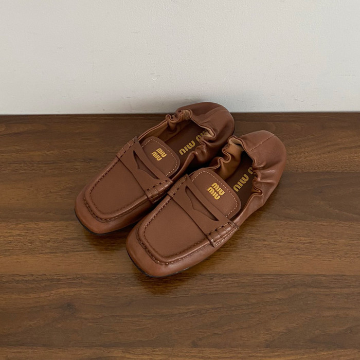 NIGO MiuMiu Women's Solid Color Slip On Round Toe Leather Flat Loafers Shoes #nigo74932