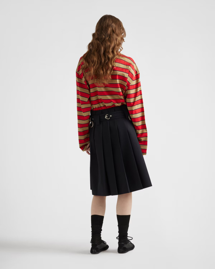 NIGO Prada Women's Spring Logo Embroidery Long Sleeve Striped Lisle Cotton Loose Solid Color T-Shirt #nigo71942