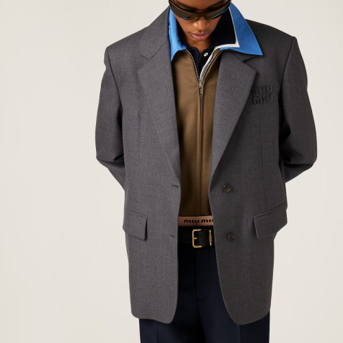 NIGO MiuMiu Women's Spring And Autumn Single-breasted Gabardine Jacket Colorblocked Lapel Wool Fitted Blazer Jacket #nigo71944
