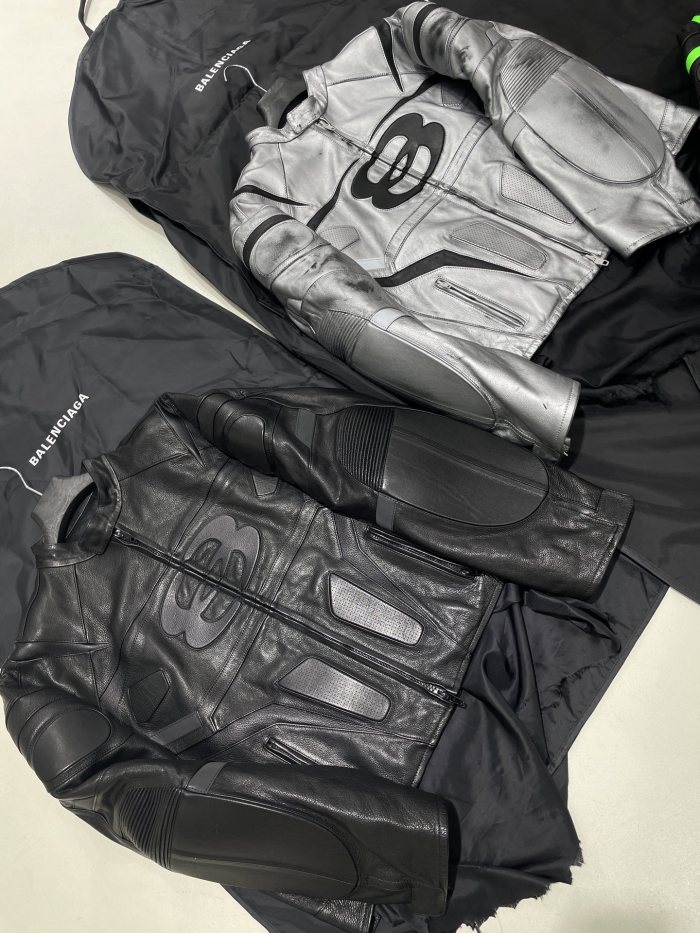 NIGO Balenciaga Men's Autumn and Winter Solid Color Irregular Shape Round Neck Zipper Long Sleeve Leather Jacket #nigo75194