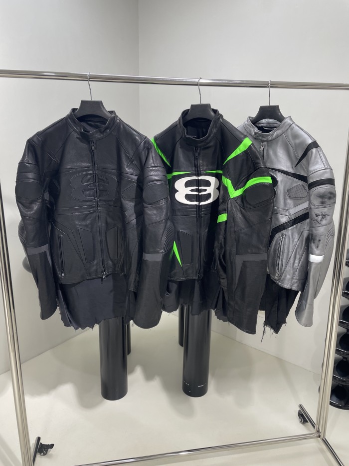 NIGO Balenciaga Men's Autumn and Winter Solid Color Irregular Shape Round Neck Zipper Long Sleeve Leather Jacket #nigo75194