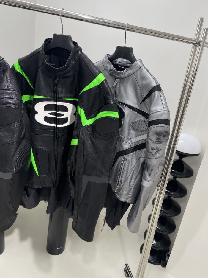 NIGO Balenciaga Men's Autumn and Winter Solid Color Irregular Shape Round Neck Zipper Long Sleeve Leather Jacket #nigo75194