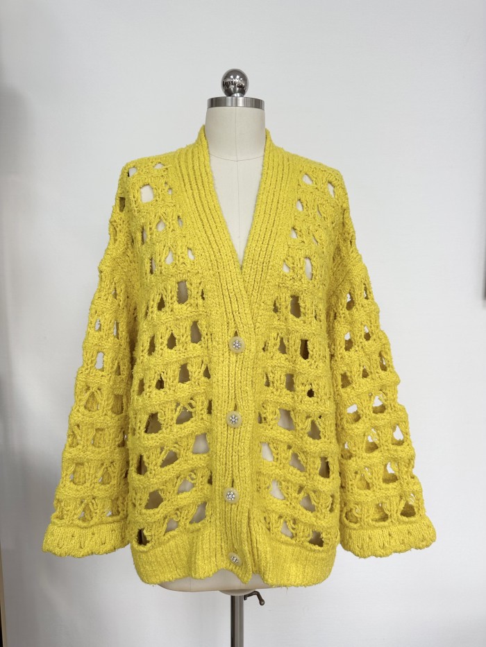 NIGO Chanel Women‘s Spring and Autumn Solid Color Skeleton Knit V-Neck Long Sleeve Jacket #nigo75196