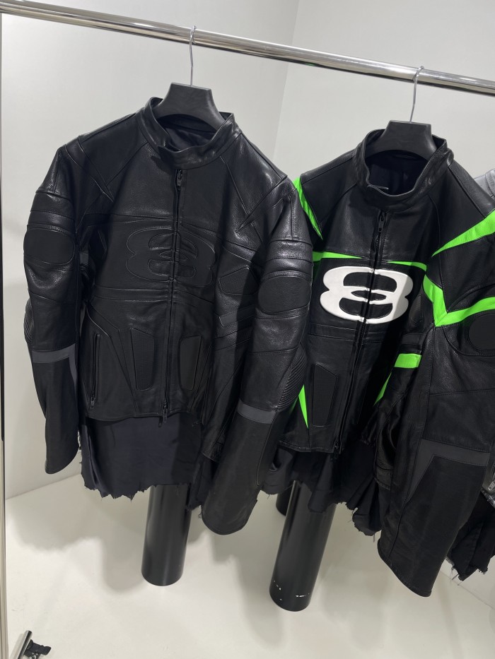 NIGO Balenciaga Men's Autumn and Winter Solid Color Irregular Shape Round Neck Zipper Long Sleeve Leather Jacket #nigo75194