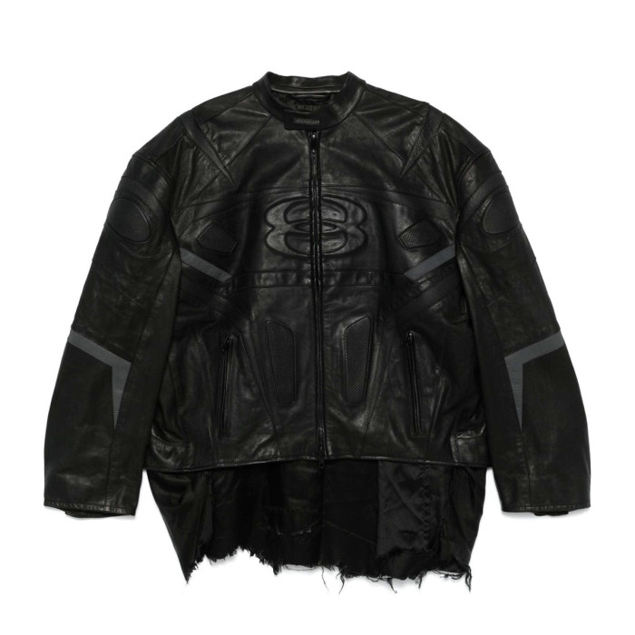 NIGO Balenciaga Men's Autumn and Winter Solid Color Irregular Shape Round Neck Zipper Long Sleeve Leather Jacket #nigo75194