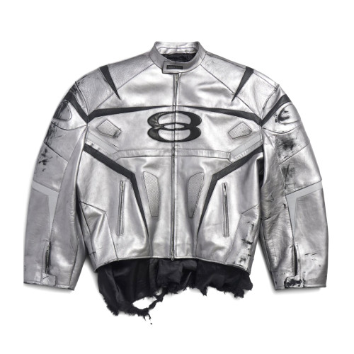 NIGO Balenciaga Men's Autumn and Winter Solid Color Irregular Shape Round Neck Zipper Long Sleeve Leather Jacket #nigo75194
