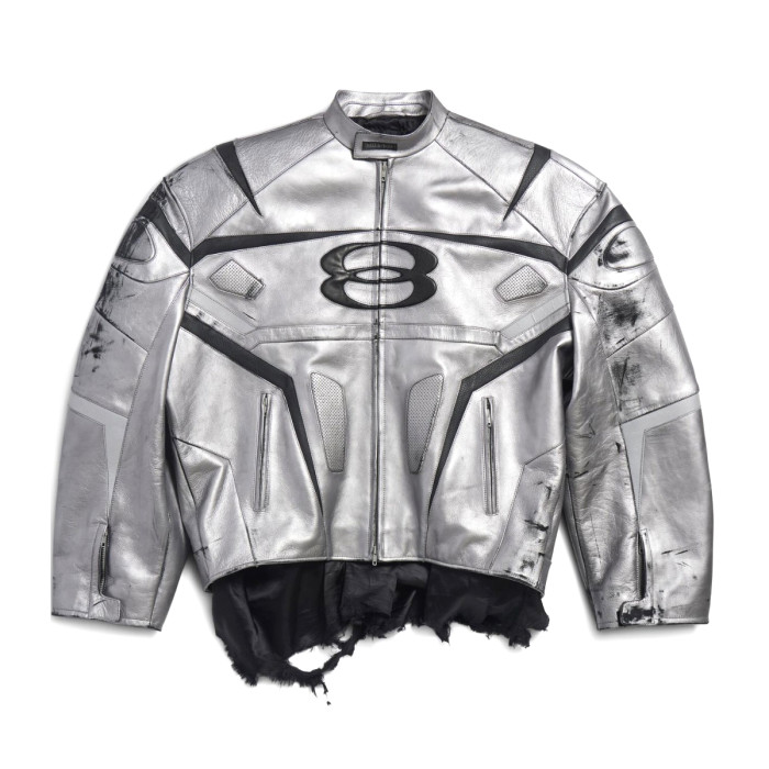 NIGO Balenciaga Men's Autumn and Winter Solid Color Irregular Shape Round Neck Zipper Long Sleeve Leather Jacket #nigo75194