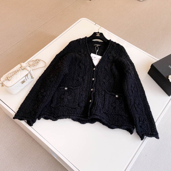 NIGO Chanel Women's Spring And Autumn Solid Color Three Dimensional Flower Hollow V-neck Long Sleeve Cotton Cardigan Ngvp #nigo9936
