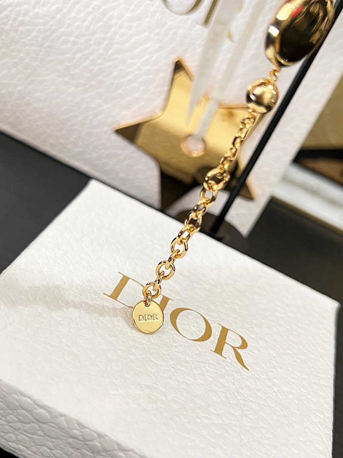 NIGO Dior D-Luck Women's Gold Multicolor Clear Resin Round Plaque Decorative Metal Bracelet Necklace Jewelry #nigo75212