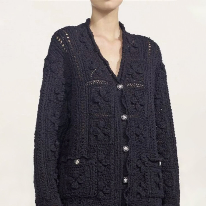 NIGO Chanel Women's Spring And Autumn Solid Color Three Dimensional Flower Hollow V-neck Long Sleeve Cotton Cardigan Ngvp #nigo9936