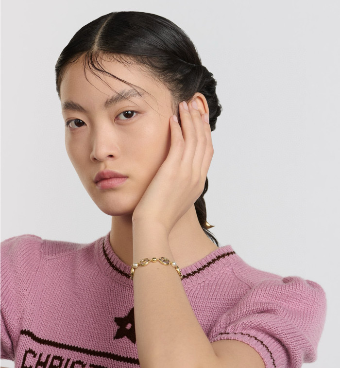 NIGO Dior D-Luck Women's Gold Multicolor Clear Resin Round Plaque Decorative Metal Bracelet Necklace Jewelry #nigo75212