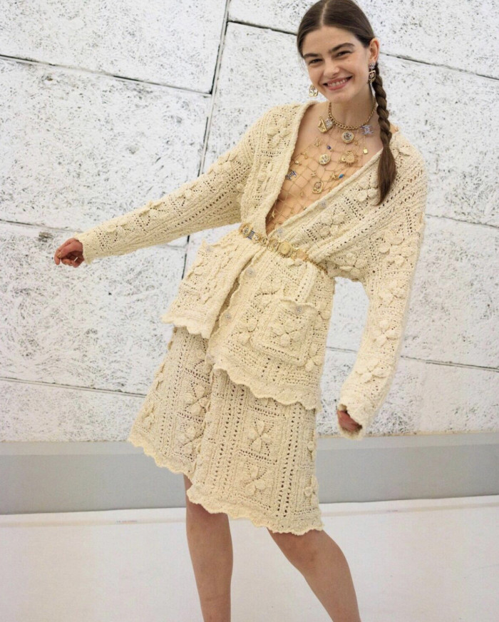 NIGO Chanel Women's Spring And Autumn Solid Color Three Dimensional Flower Hollow V-neck Long Sleeve Cotton Cardigan Ngvp #nigo9936