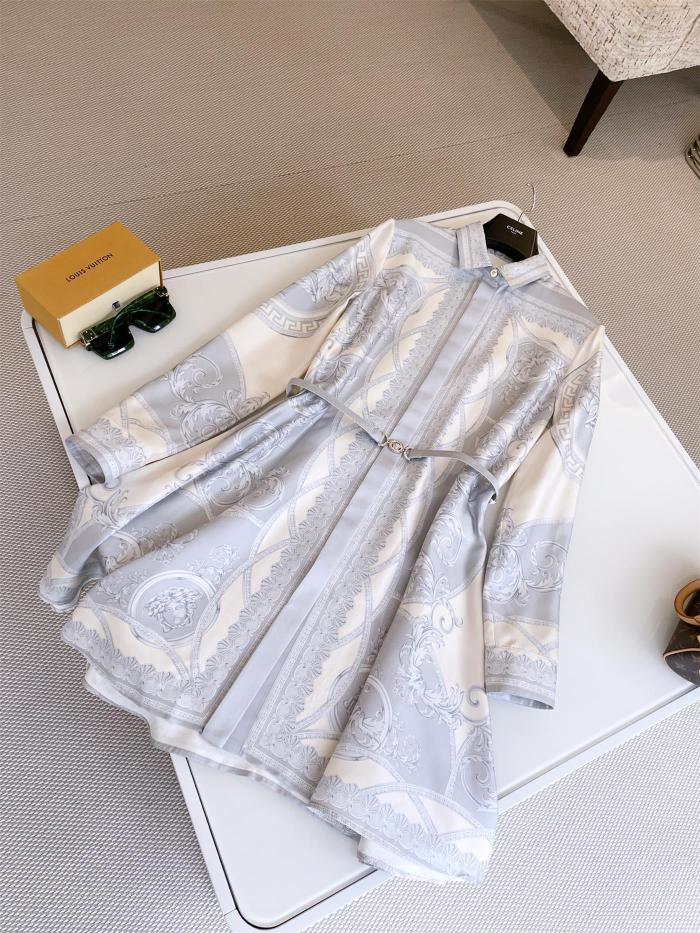 NIGO Versace Women's Summer Flip Ancient Greek Floral Pattern Long Sleeve Tunic Silk Dress #nigo75227