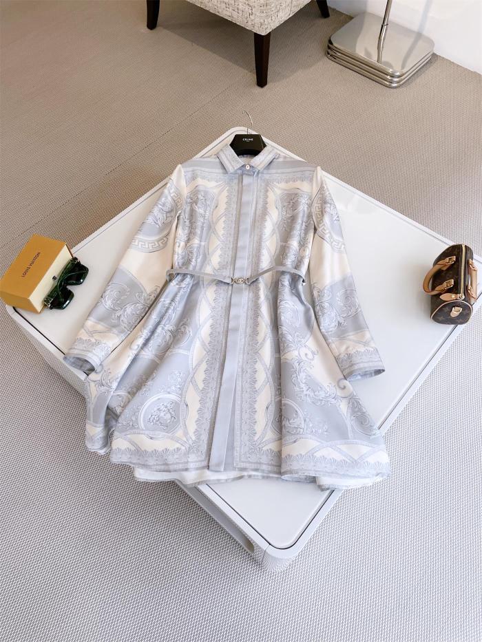 NIGO Versace Women's Summer Flip Ancient Greek Floral Pattern Long Sleeve Tunic Silk Dress #nigo75227