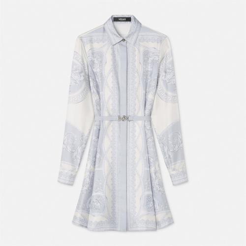 NIGO Versace Women's Summer Flip Ancient Greek Floral Pattern Long Sleeve Tunic Silk Dress #nigo75227