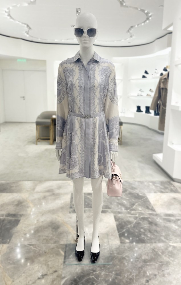 NIGO Versace Women's Summer Flip Ancient Greek Floral Pattern Long Sleeve Tunic Silk Dress #nigo75227