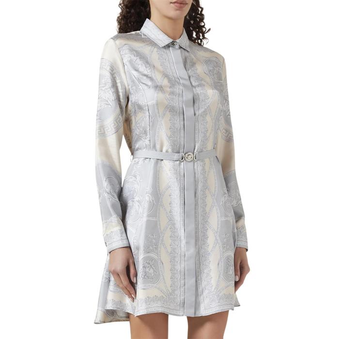 NIGO Versace Women's Summer Flip Ancient Greek Floral Pattern Long Sleeve Tunic Silk Dress #nigo75227