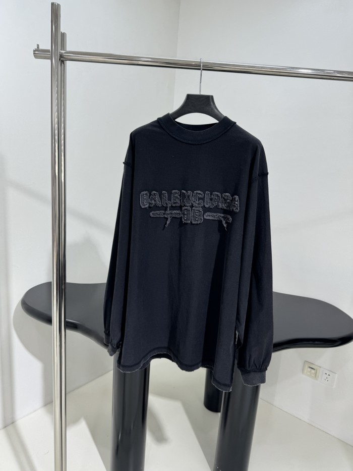 NIGO Balenciaga Men's Summer Applique Embroidery Letter Print Round Neck Solid Color Long Sleeve T-Shirt #nigo75234