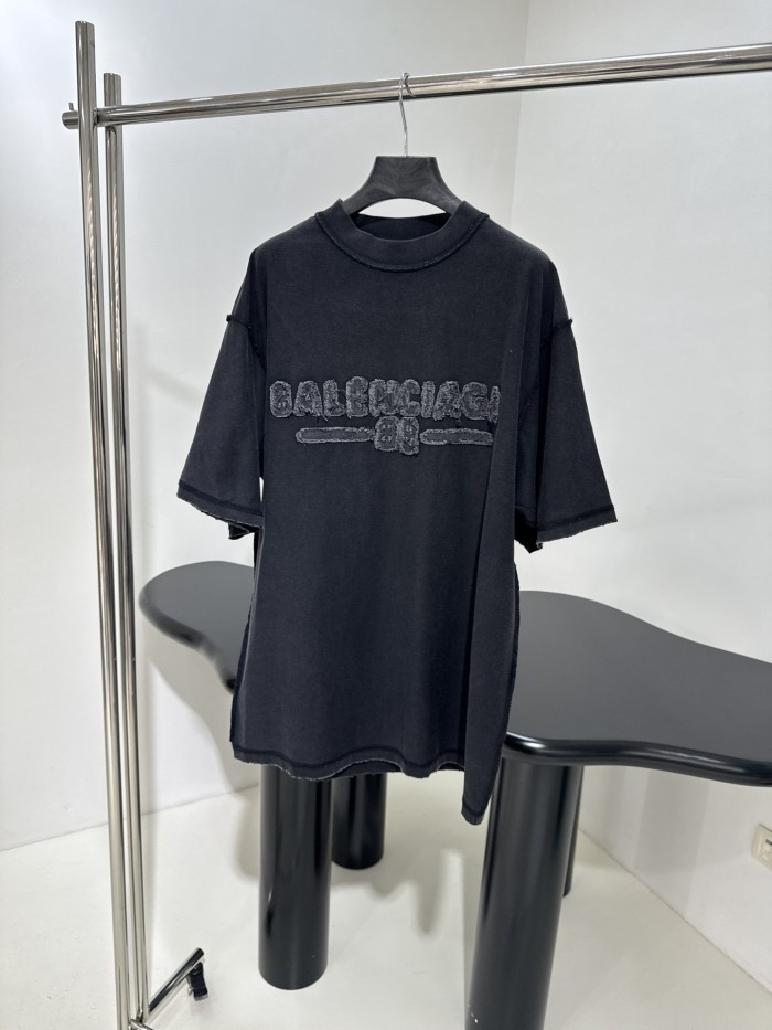 NIGO Balenciaga Men's Summer Applique Embroidery Letter Print Round Neck Solid Color Short Sleeve T-Shirt #nigo75233