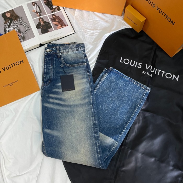 NIGO Louis Vuitton Men's Spring And Fall Blue Washed Bright Line Loose Long Jeans Pants #nigo75247