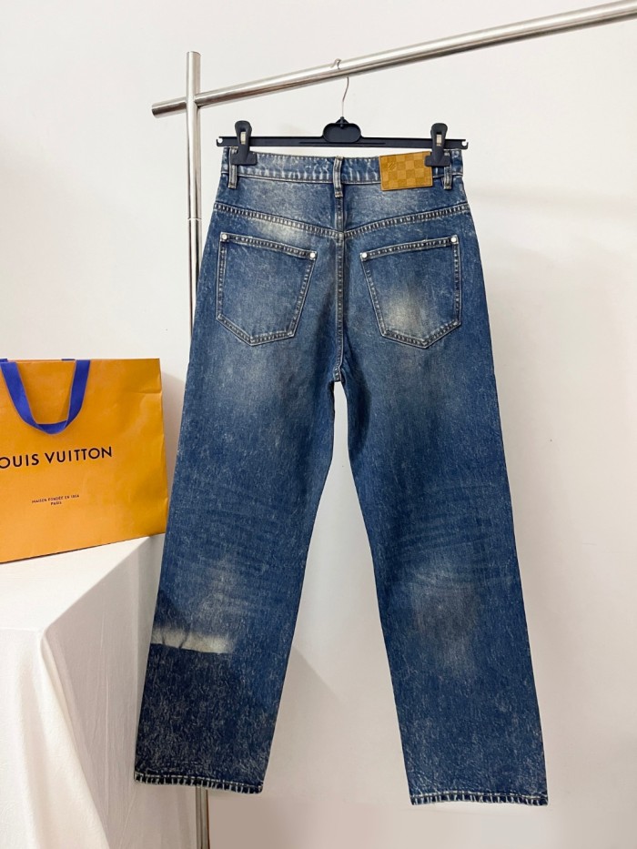 NIGO Louis Vuitton Men's Spring And Fall Blue Washed Bright Line Loose Long Jeans Pants #nigo75247