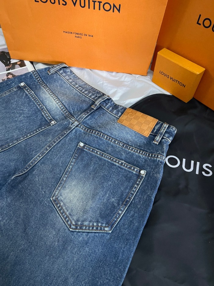NIGO Louis Vuitton Men's Spring And Fall Blue Washed Bright Line Loose Long Jeans Pants #nigo75247
