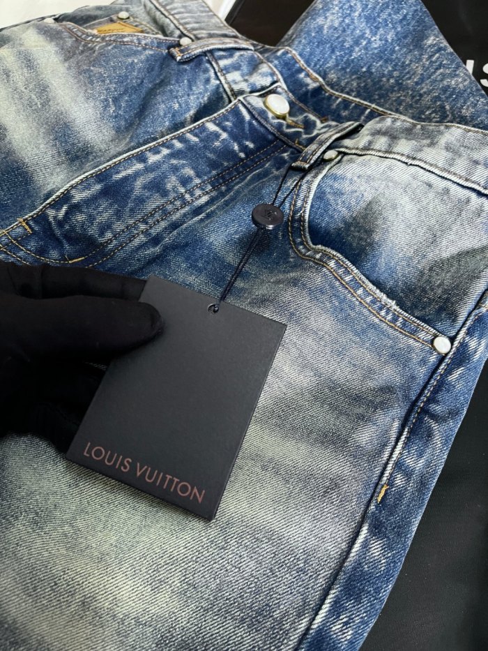 NIGO Louis Vuitton Men's Spring And Fall Blue Washed Bright Line Loose Long Jeans Pants #nigo75247