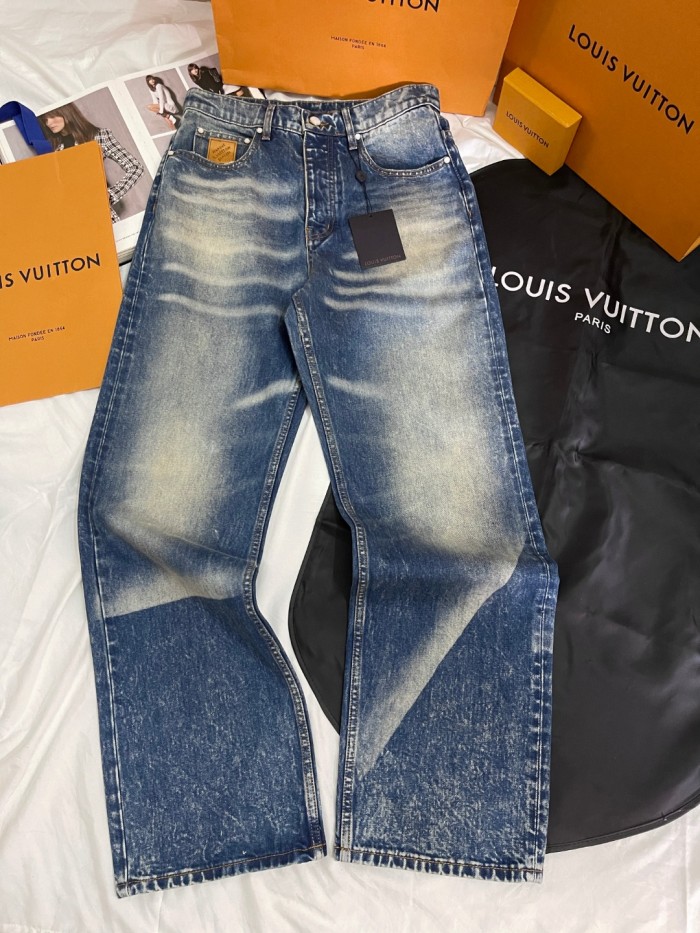 NIGO Louis Vuitton Men's Spring And Fall Blue Washed Bright Line Loose Long Jeans Pants #nigo75247