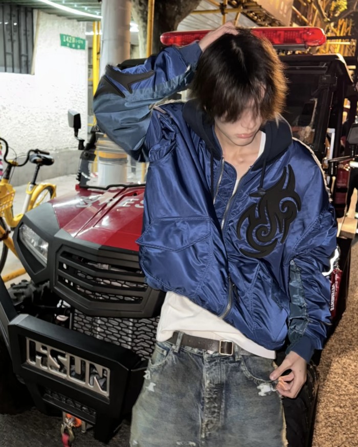 NIGO Vetements Men's Autumn And Winter Blue Hooded High Street Cotton Jacket Fashion Retro Trend Applique Zip Jacket Ngvp #nigo9939