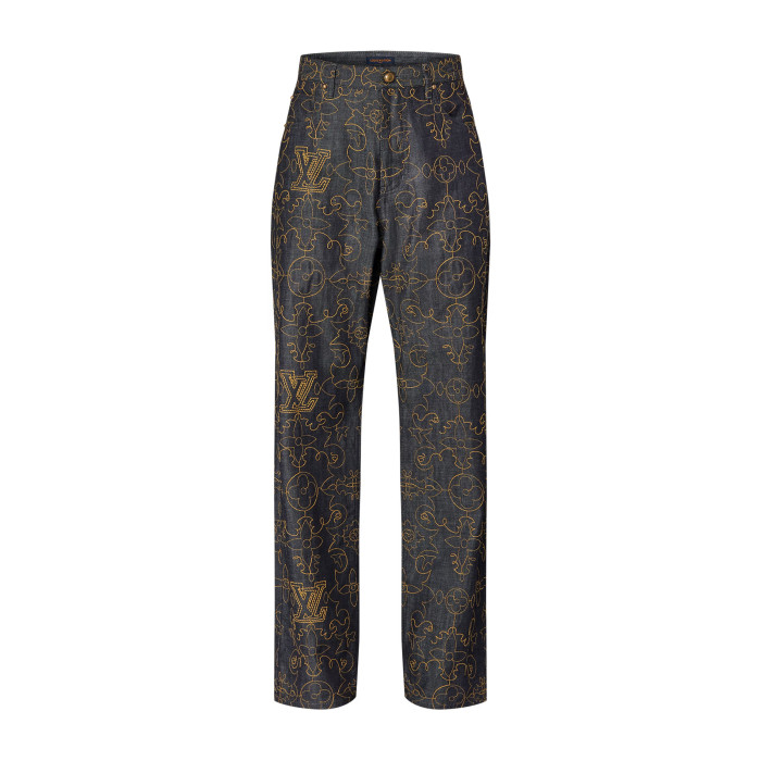 NIGO Louis Vuitton Men's Spring And Fall Logo Embroidery Zipper Lapel Long Sleeved Denim Jacket Casual Jeans Pants Suit Set #nigo75267